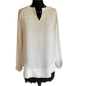 CABI White Sheer Silk Off White Long Sleeve Tunic Blouse Small NEW